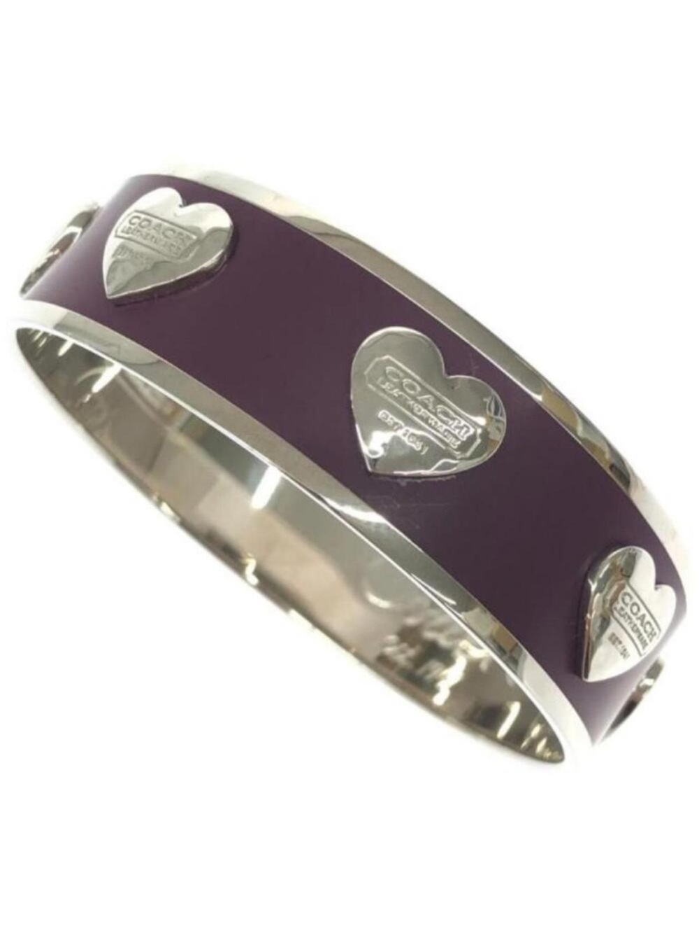 COACH Purple Enamel Heart Bangle Bracelet with Silver Accents